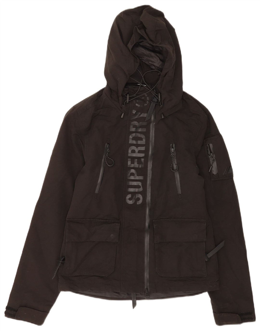 Jaqueta de chuva com capuz gráfico feminino Superdry UK 8 poliéster preto pequeno