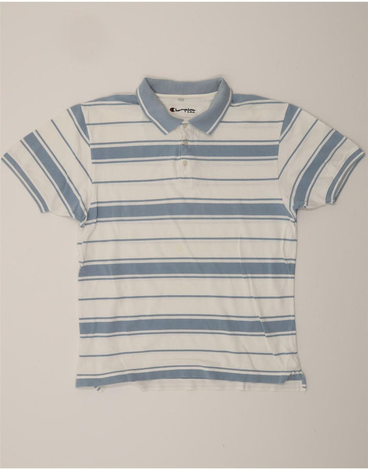 Camisa polo masculina CHAMPION grande listrada branca