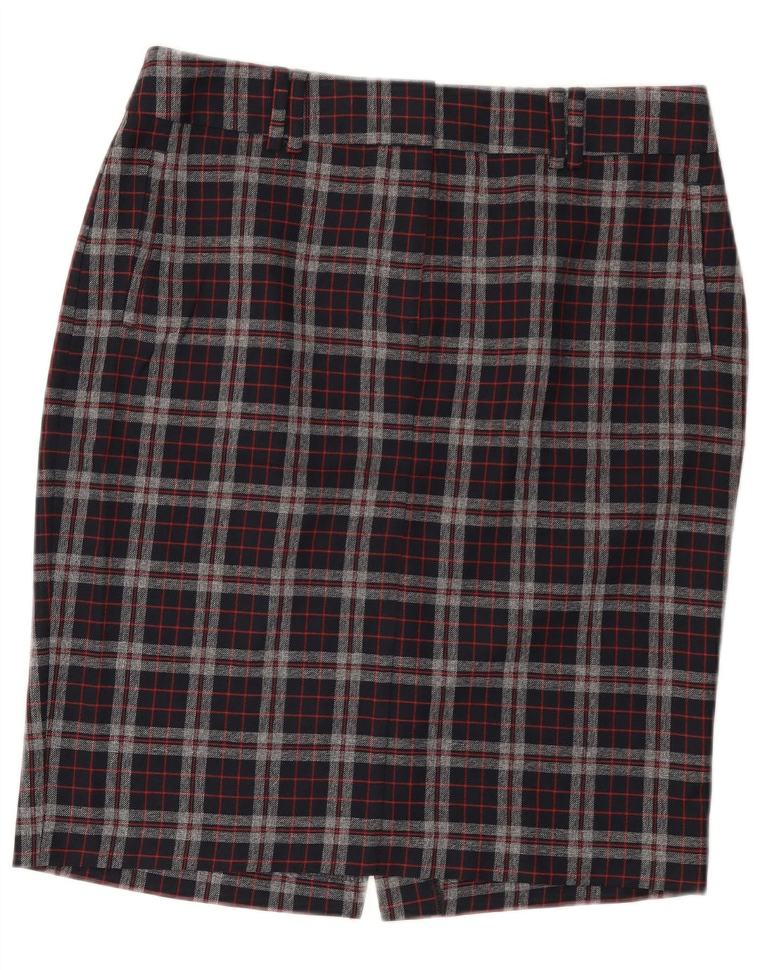 Saia lápis feminina Marks & Spencer Reino Unido 14 grande W32 poliéster xadrez preto
