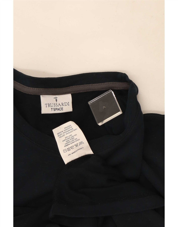 Trussardi Top masculino de manga comprida grande algodão listrado azul marinho