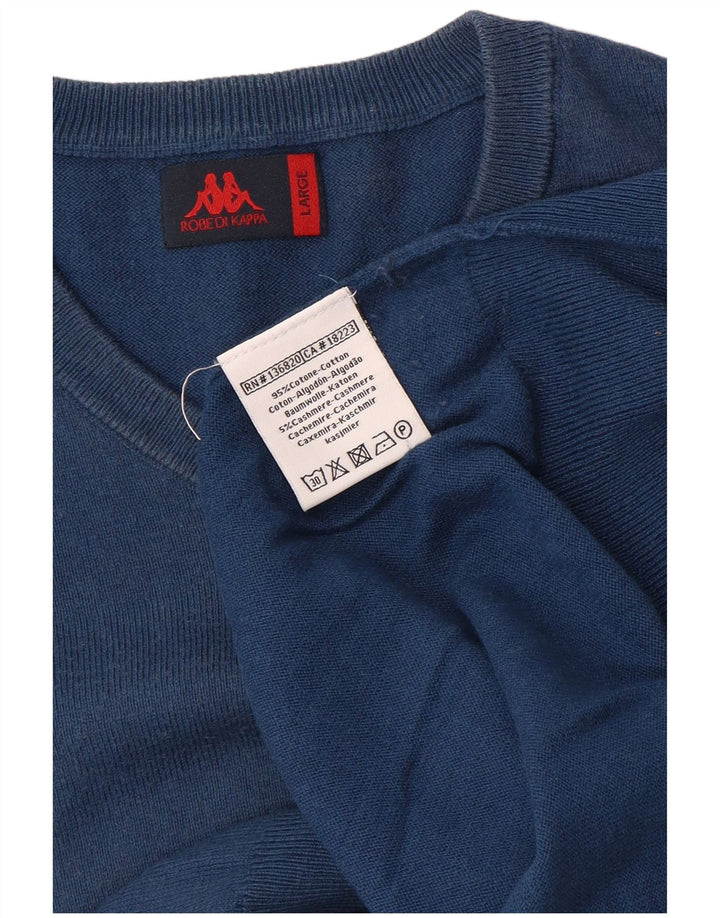 Suéter masculino Kappa com decote em V grande algodão azul