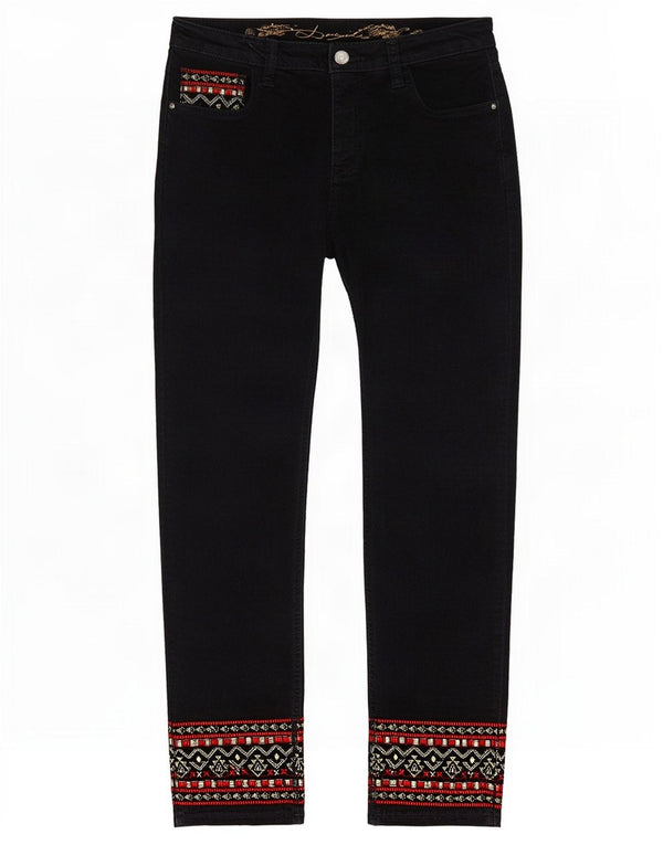 Desigual Calça feminina slim fit de veludo W30 L26 preta geométrica