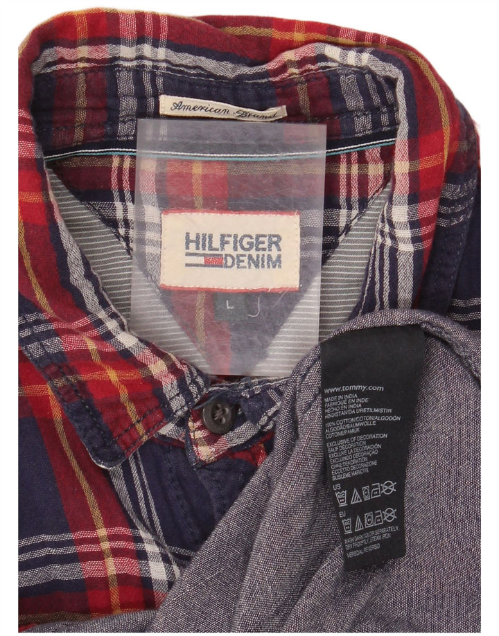 Camisa masculina de flanela TOMMY HILFIGER grande algodão xadrez azul marinho
