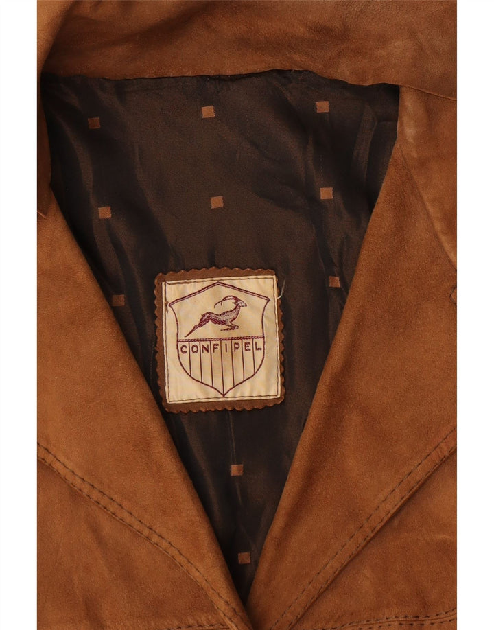 Jaqueta blazer feminina VINTAGE de camurça com 3 botões Reino Unido 16 grande marrom