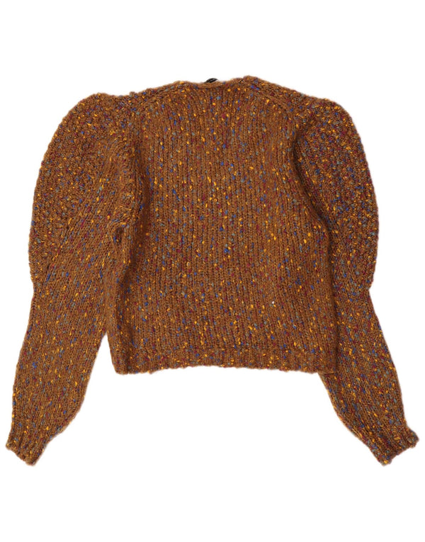 Suéter feminino Zara com decote em V Reino Unido 14 acrílico manchado marrom médio