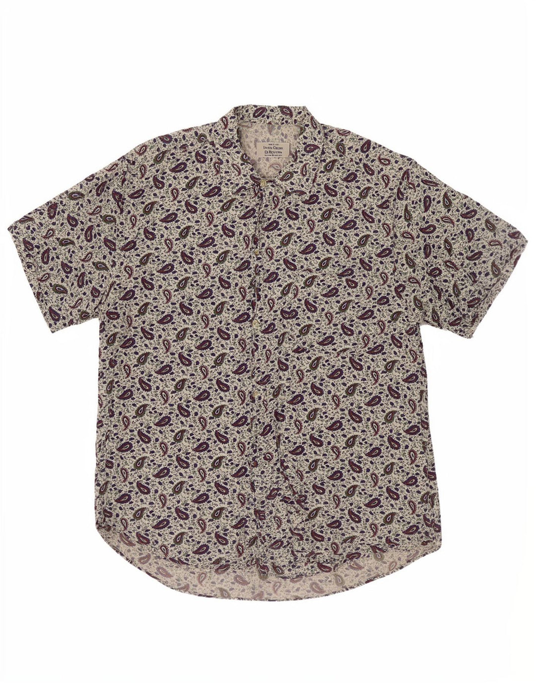 Camisa masculina de manga curta Benetton pequena branca paisley viscose