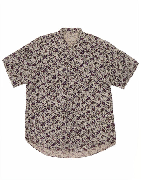 Camisa masculina de manga curta Benetton pequena branca paisley viscose