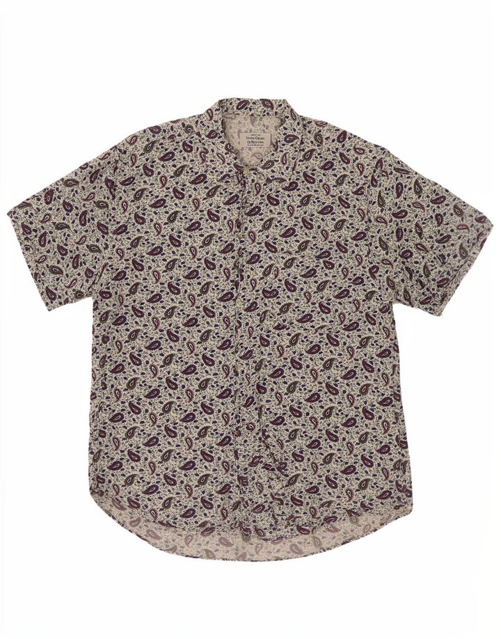 Camisa masculina de manga curta Benetton pequena branca paisley viscose