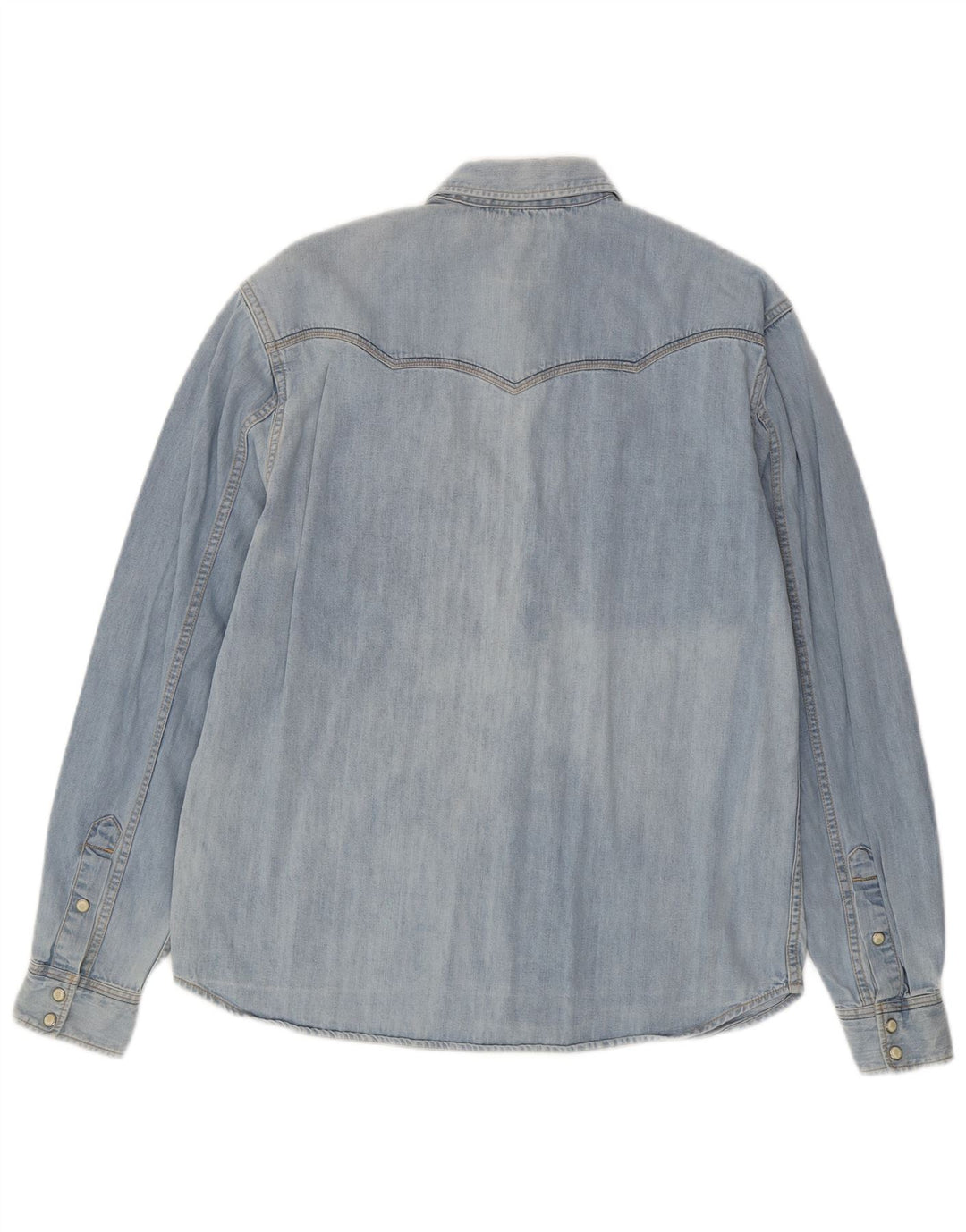 WRANGLER Camisa jeans masculina casual pequena de algodão azul