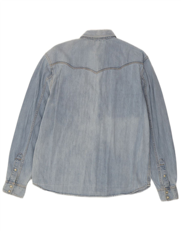 WRANGLER Camisa jeans masculina casual pequena de algodão azul