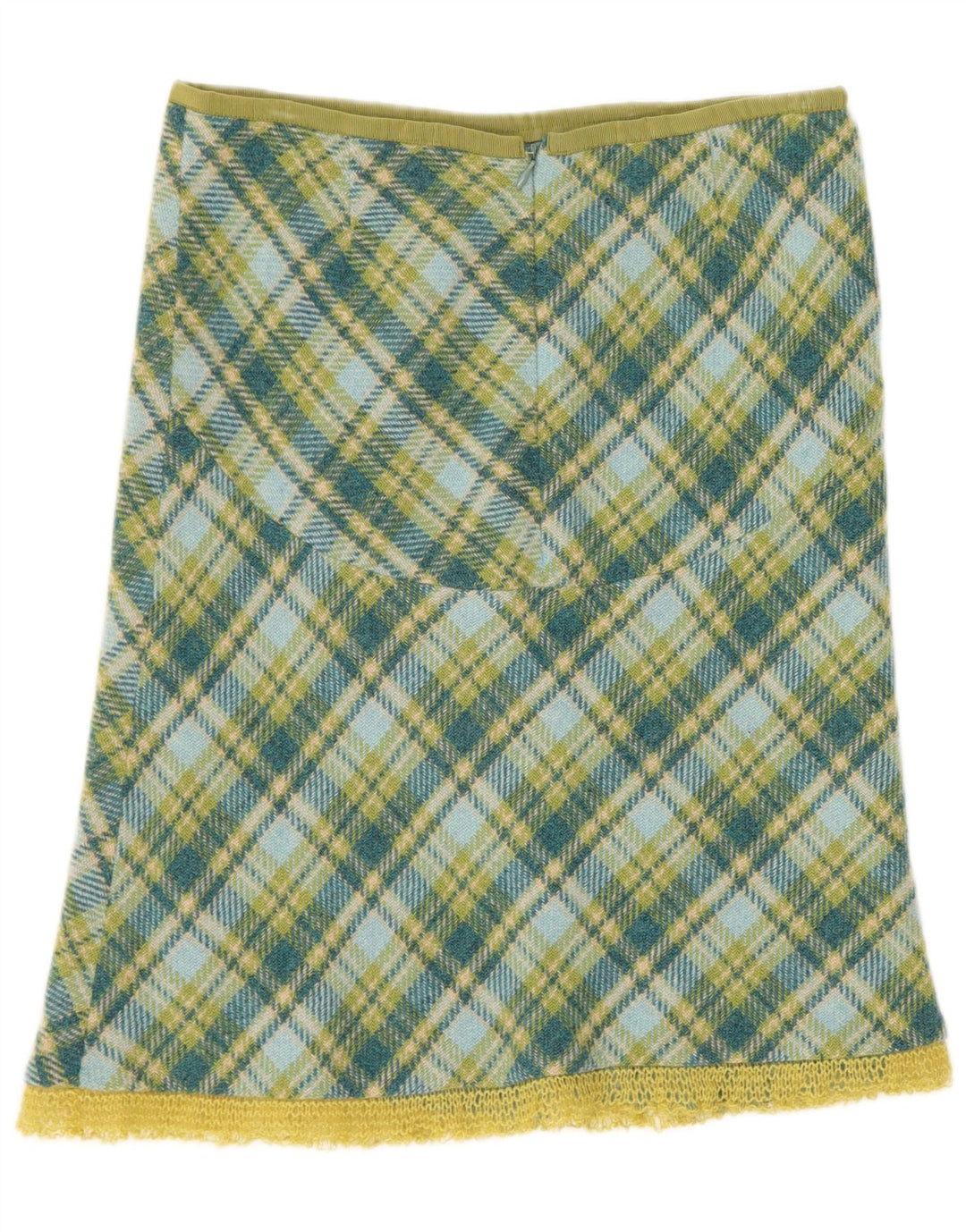 Saia feminina Stefanel A-Line IT 40 pequena W28 xadrez verde