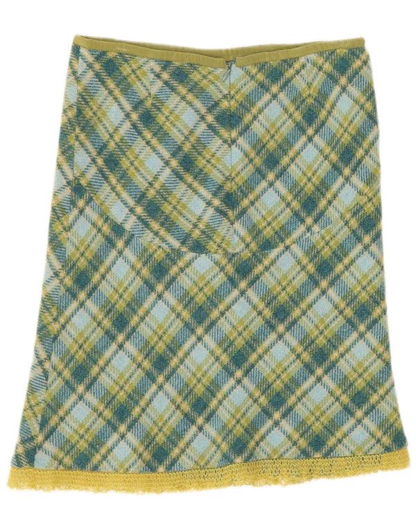 Saia feminina Stefanel A-Line IT 40 pequena W28 xadrez verde
