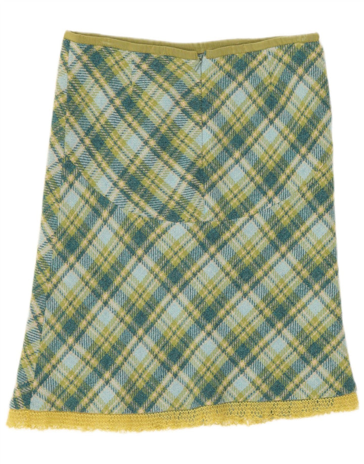 Saia feminina Stefanel A-Line IT 40 pequena W28 xadrez verde
