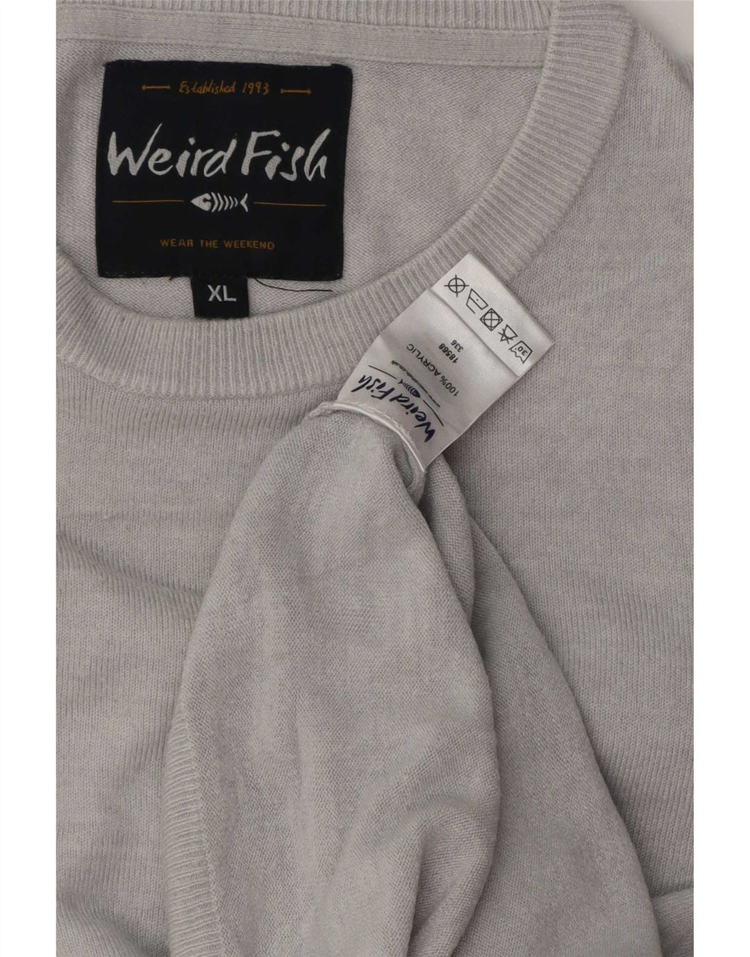 Suéter masculino Weird Fish com gola redonda XL cinza manchado acrílico