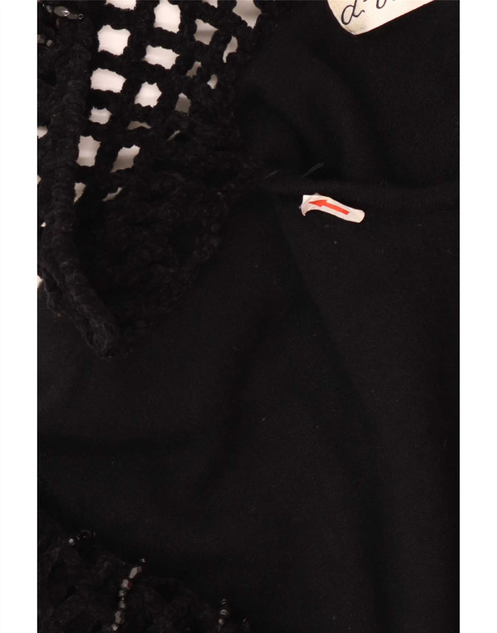Di Bari Cardigã feminino oversized com capuz e palangre UE 40 médio preto
