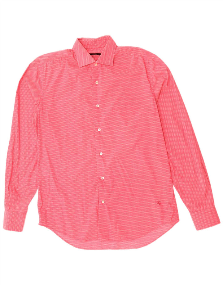 Camisa masculina FAY tamanho 39 15 1/2 algodão manchado rosa médio