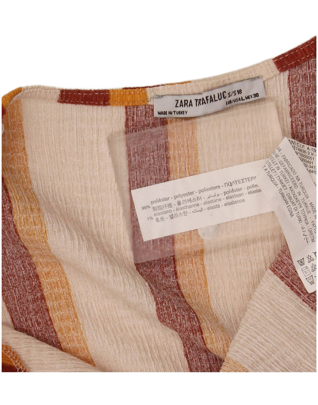 Blusa feminina Trafaluc Zara Top UK 14 grande poliéster listrado branco