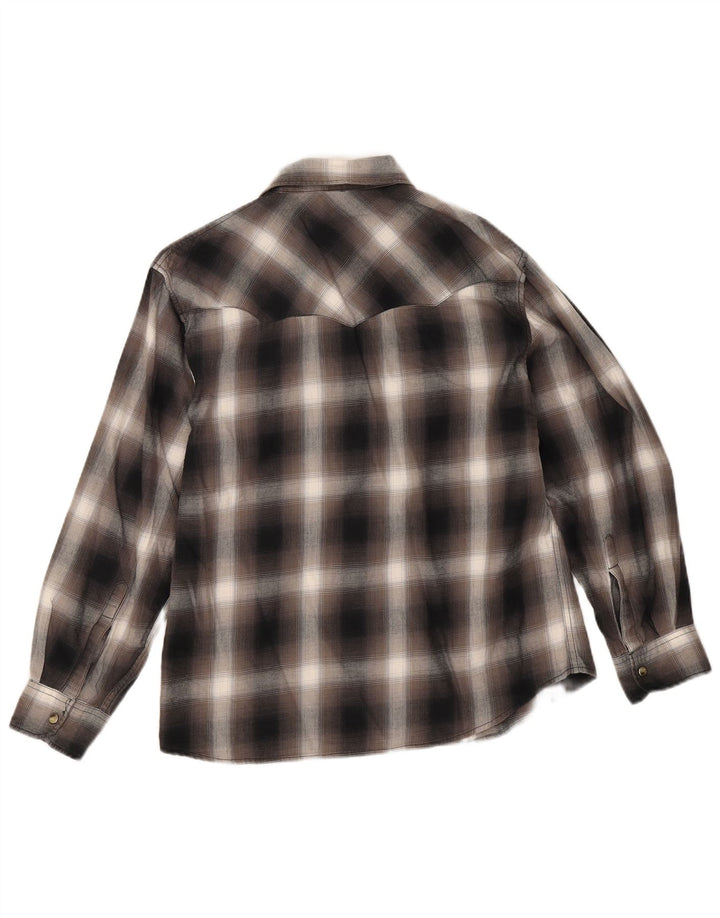 Wrangler Camisa masculina slim grande de algodão xadrez preto