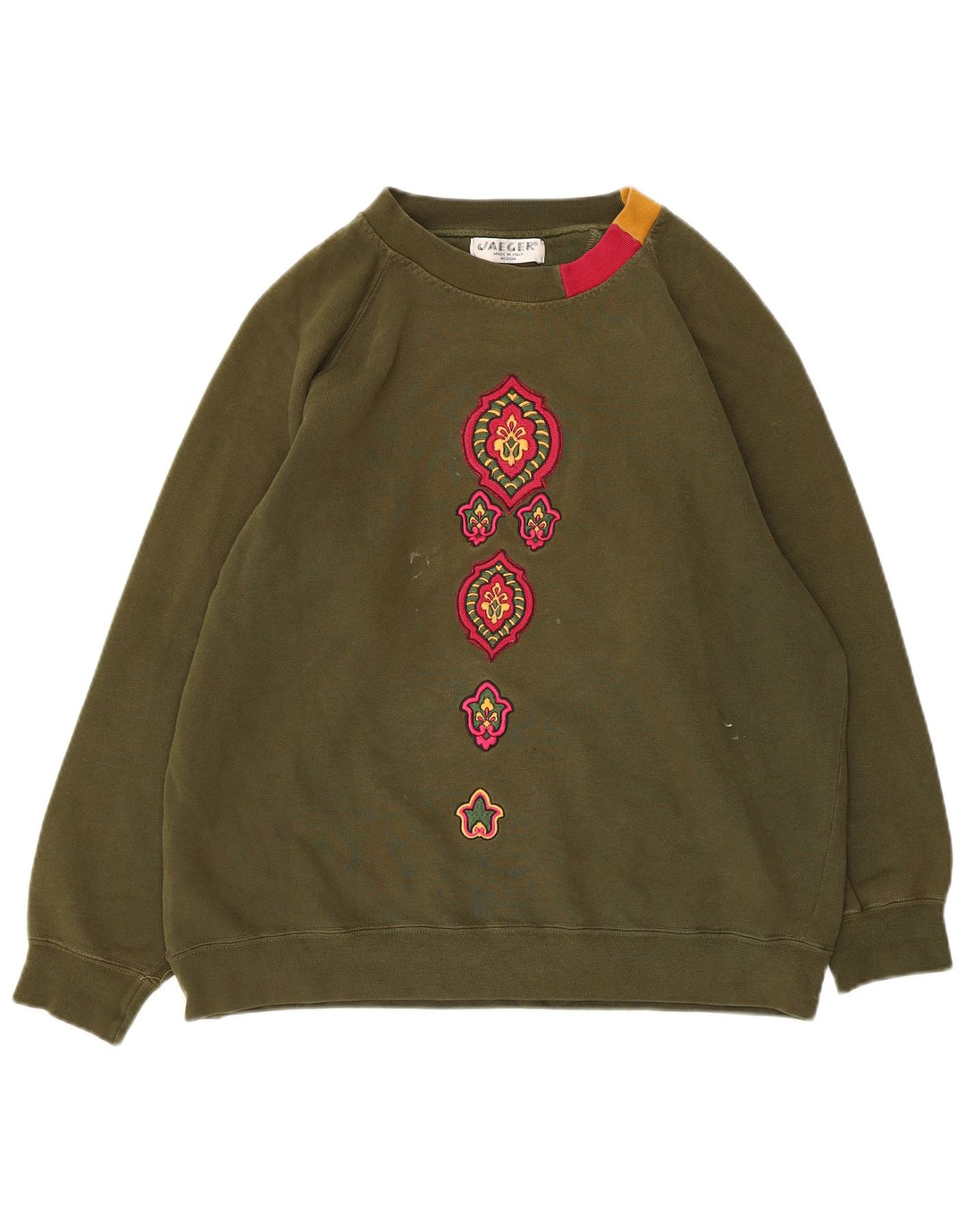 Suéter feminino Jaeger de grandes dimensões Reino Unido 12 algodão floral cáqui médio