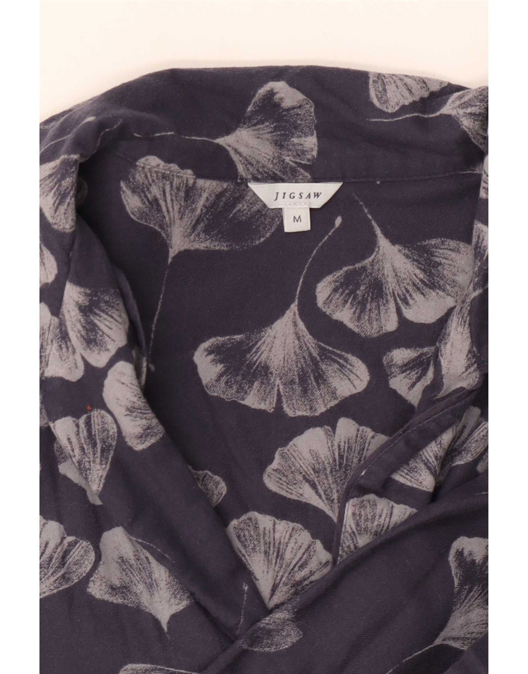 Blusa feminina grande Jigsaw Reino Unido 14 médio azul marinho floral