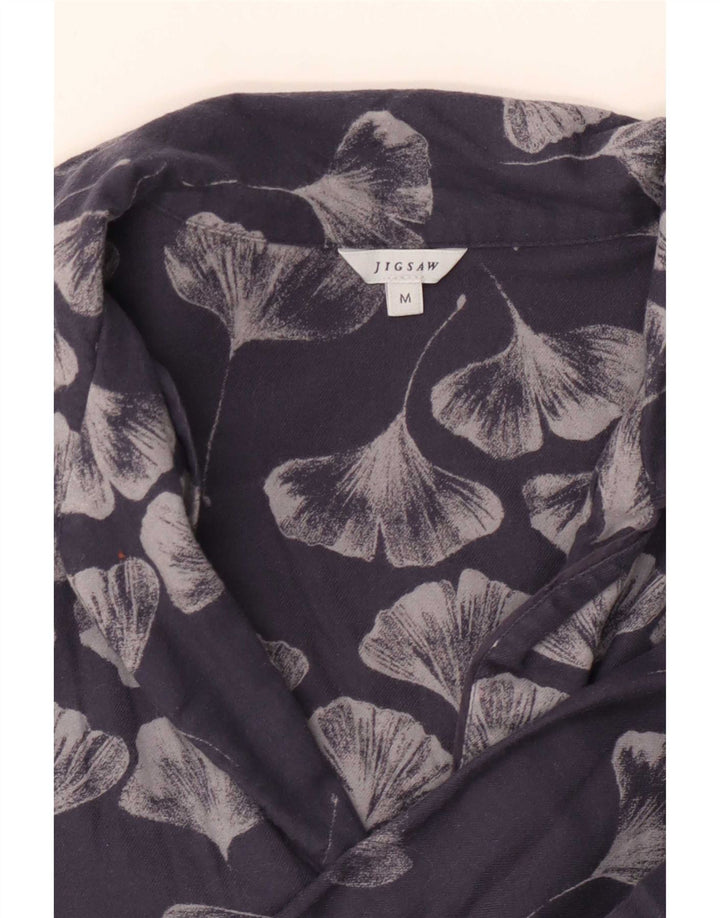 Blusa feminina grande Jigsaw Reino Unido 14 médio azul marinho floral