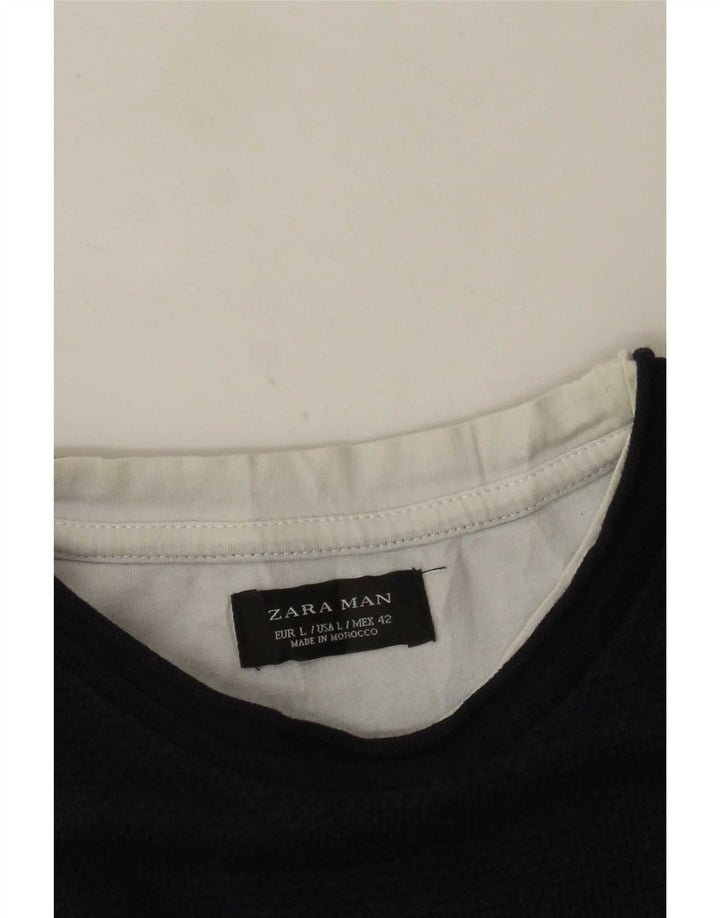Camiseta masculina Zara Top grande bloco colorido azul marinho