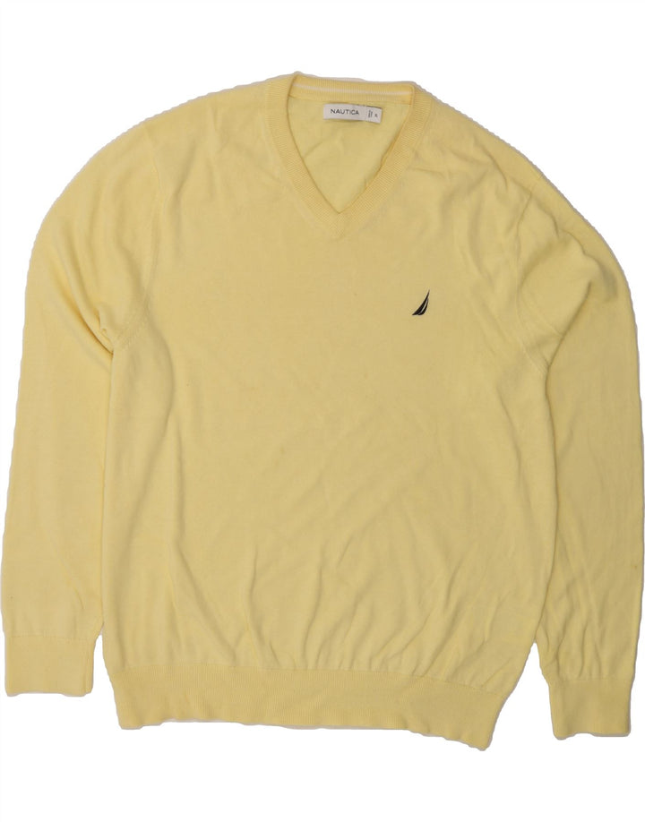NAUTICA Mens V-Neck Jumper Sweater XL Yellow Cotton Vintage Nautica and Second-Hand Nautica from Messina Hembry 