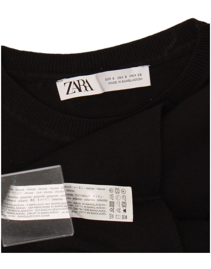 Zara Womens Crop Top Manga Longa Reino Unido 8 Pequena Viscose Preta