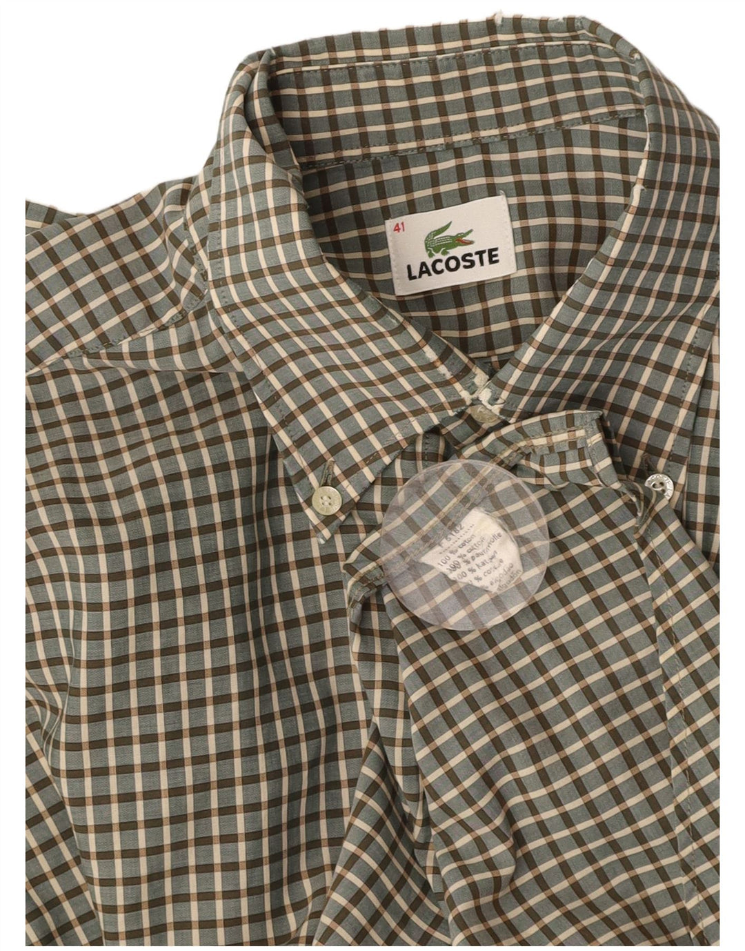 Camisa masculina LACOSTE tamanho 41 grande algodão xadrez verde