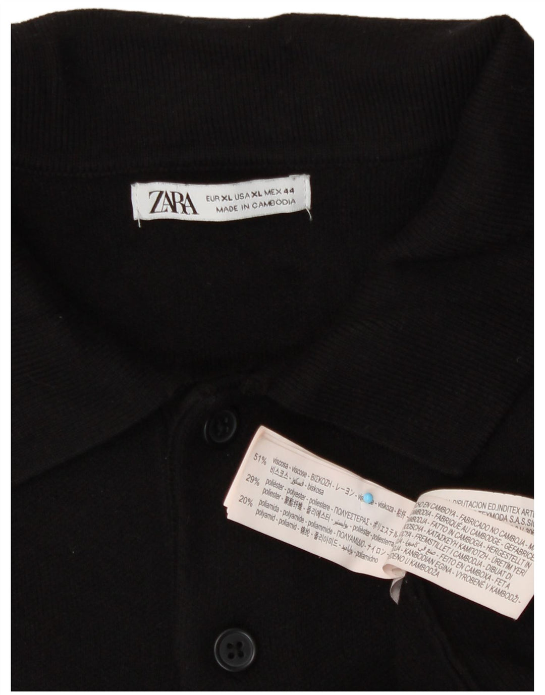 Zara Suéter masculino com gola polo XL preto viscose