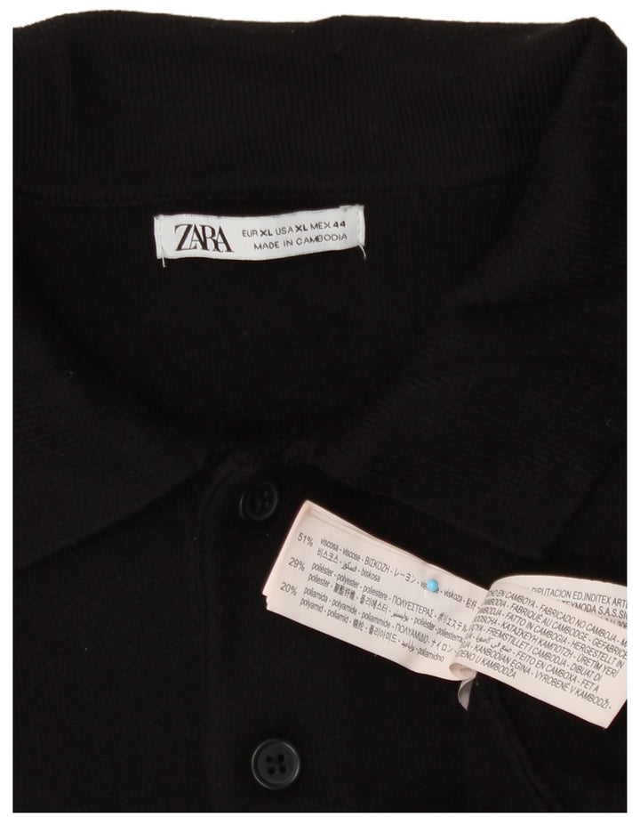 Zara Suéter masculino com gola polo XL preto viscose