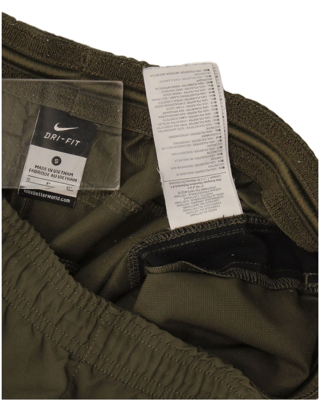Shorts esportivos masculinos Nike Dri Fit pequenos cáqui colorblock poliéster