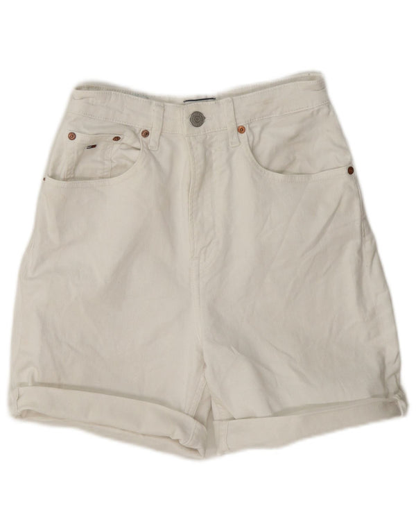 Shorts jeans feminino de cintura alta Tommy Hilfiger W25 XS algodão branco