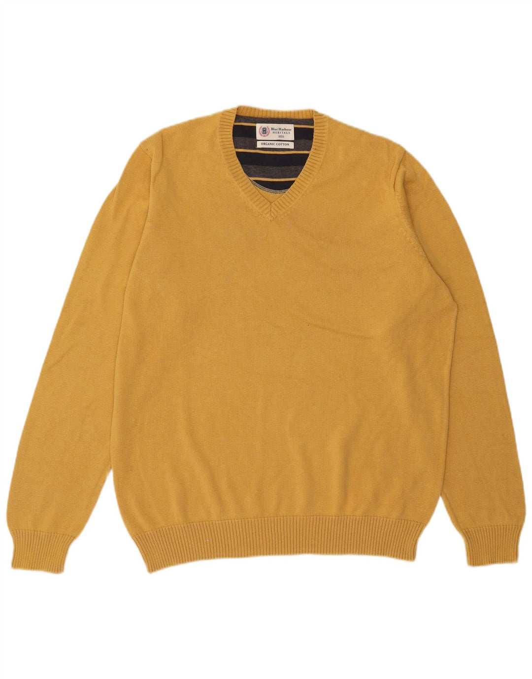 Suéter masculino Marks & Spencer Blue Harbor com decote em V, grande algodão amarelo