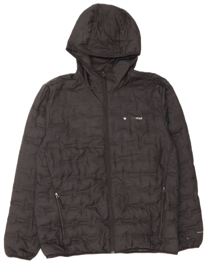 Columbia Jaqueta masculina acolchoada com capuz UK 40 grande poliéster preto