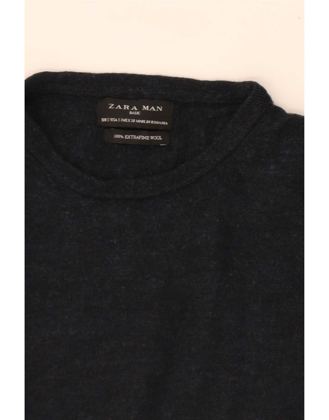 Zara Suéter masculino com gola redonda, pequeno, azul marinho, lã