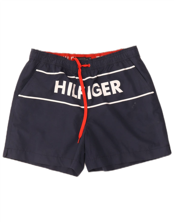 Shorts de natação masculino Tommy Hilfiger gráfico médio azul marinho poliéster