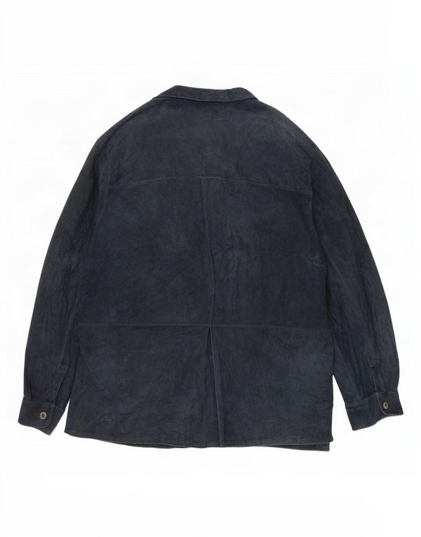 Jaqueta feminina vintage de camurça Reino Unido 18 XL couro azul marinho