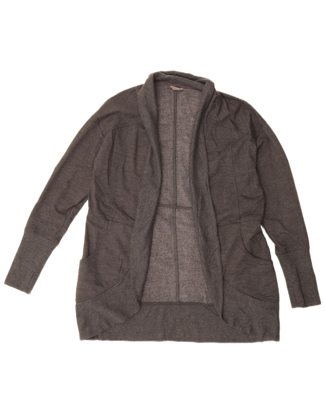 Suéter cardigã aberto grande Eddie Bauer feminino Reino Unido 10 algodão cinza pequeno