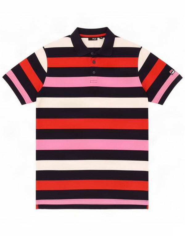 Camisa polo masculina Fila média algodão listrado multicolorido