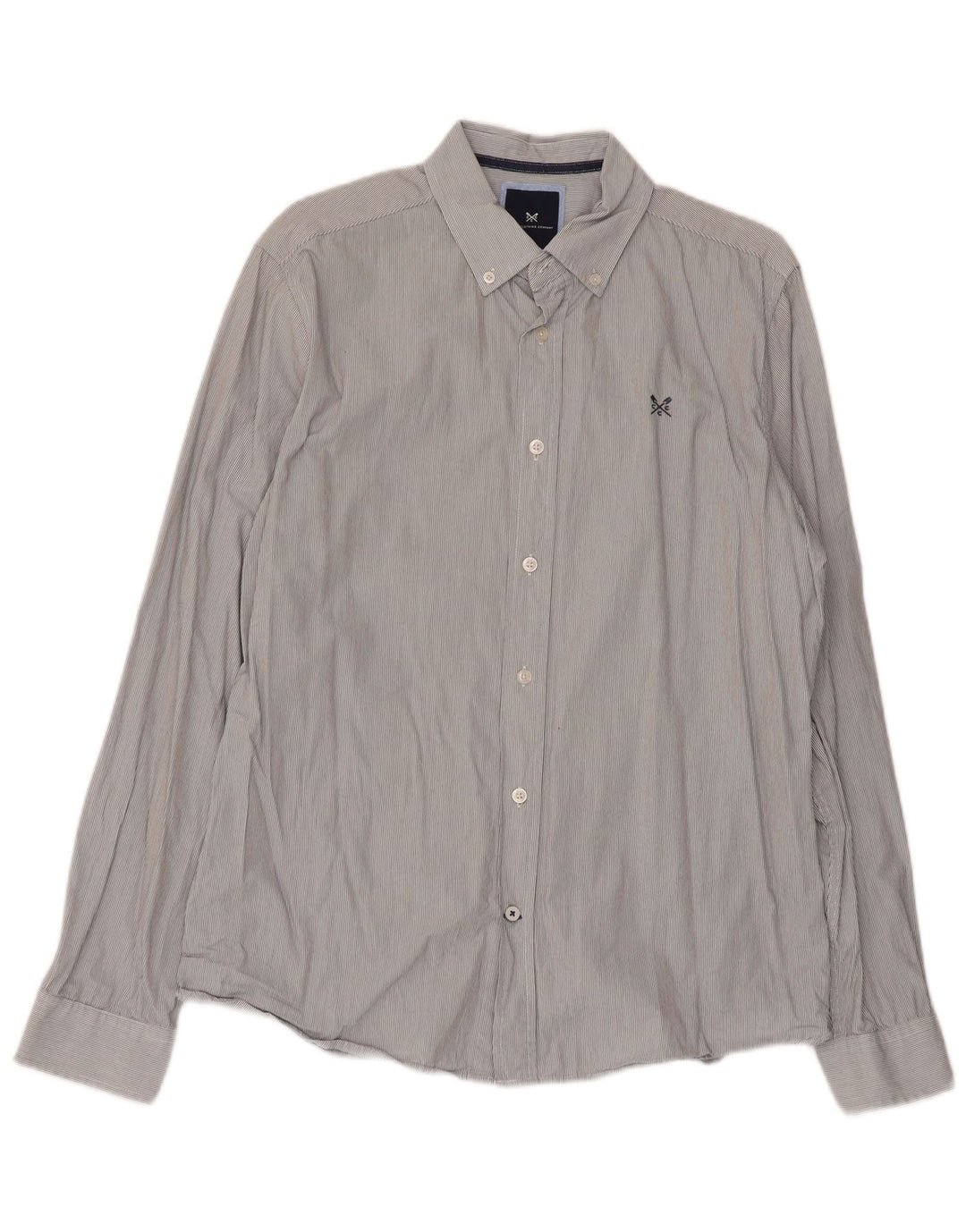 Camisa masculina slim fit da Crew Clothing algodão listrado cinza médio