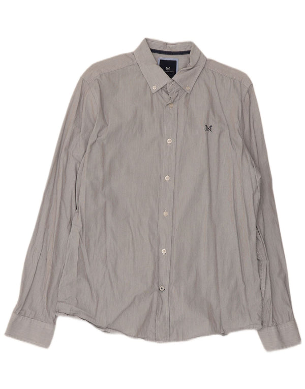 Camisa masculina slim fit da Crew Clothing algodão listrado cinza médio