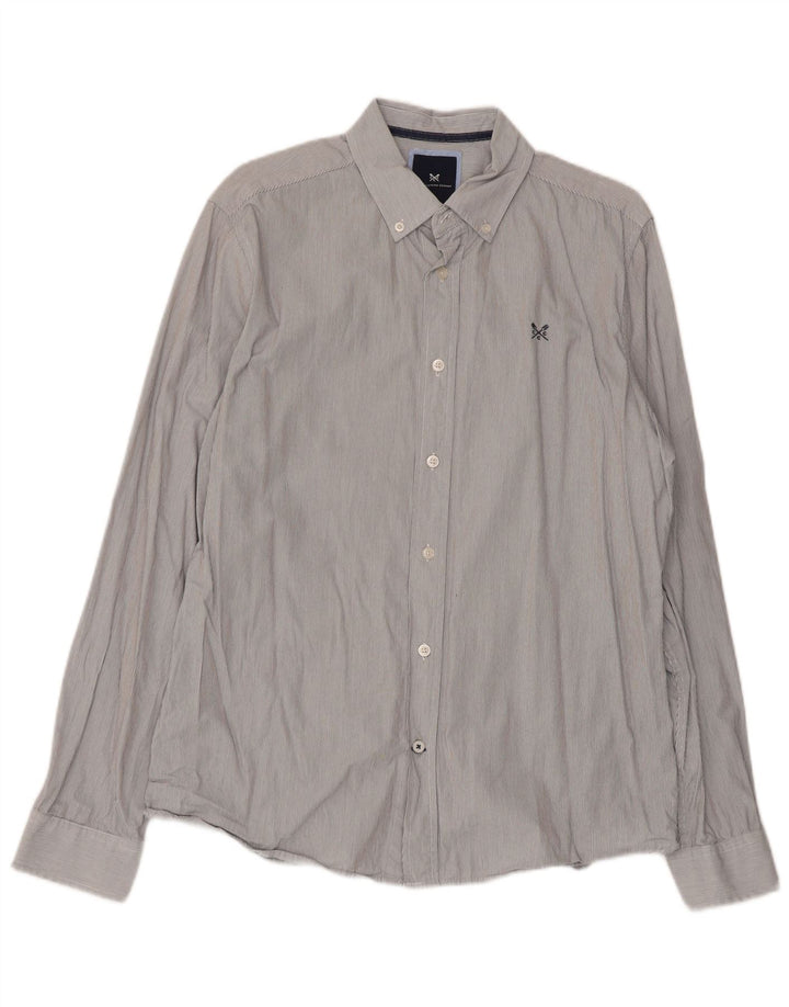 Camisa masculina slim fit da Crew Clothing algodão listrado cinza médio