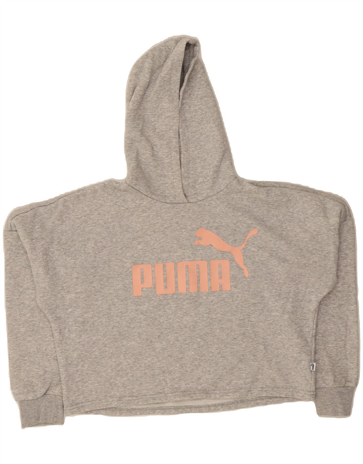 PUMA Girls Oversized Crop Graphic Hoodie Jumper 13-14 Years Grey Cotton Vintage Puma and Second-Hand Puma from Messina Hembry 