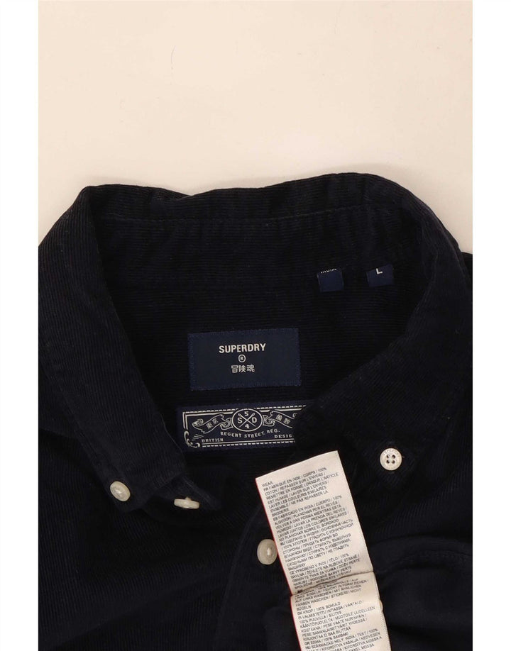 Camisa masculina Superdry de veludo cotelê grande algodão azul marinho
