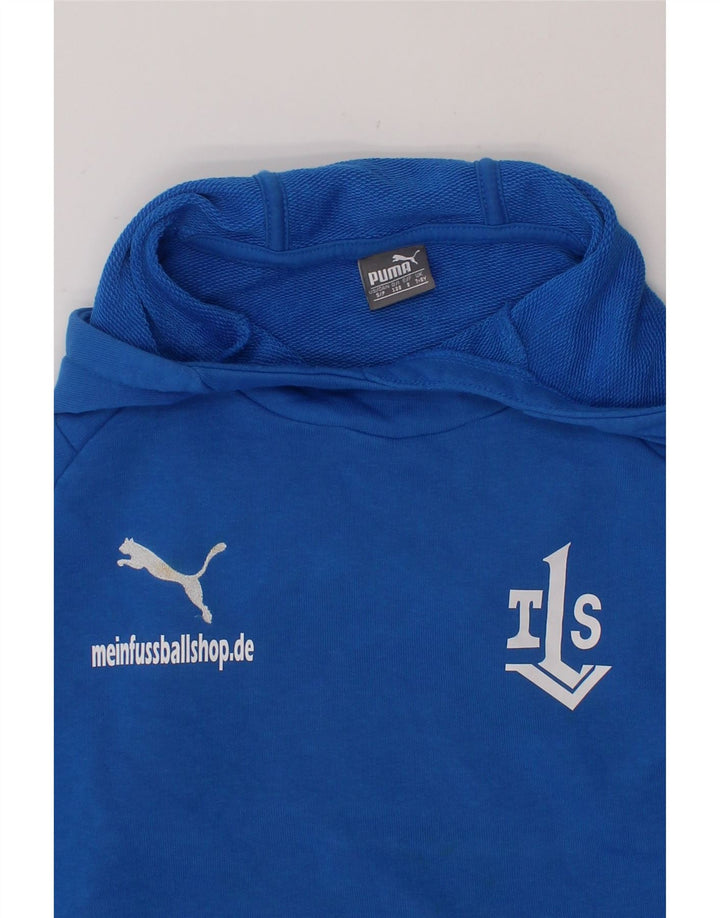 PUMA Boys Graphic Hoodie Jumper 7-8 Years Blue Cotton Vintage Puma and Second-Hand Puma from Messina Hembry 