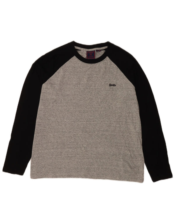 Top feminino Superdry de manga comprida UK 12 algodão colorblock cinza médio