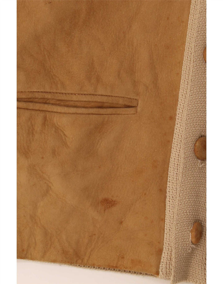 Suéter cardigã masculino vintage IT 50 couro bege médio