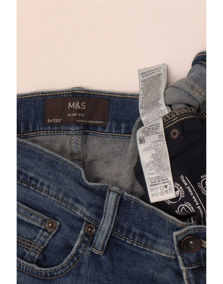 Marks & Spencer Masculino Slim Jeans W34 L33 Azul Algodão