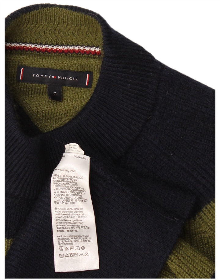 Suéter masculino Tommy Hilfiger com gola tartaruga, lã listrada cáqui média